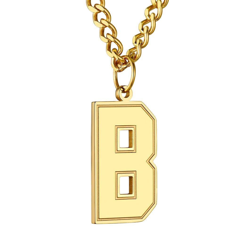 GoldChic Jewerly Inspiration Baseball Letter B Necklace, Gold Chain with Initial Pendant For Men