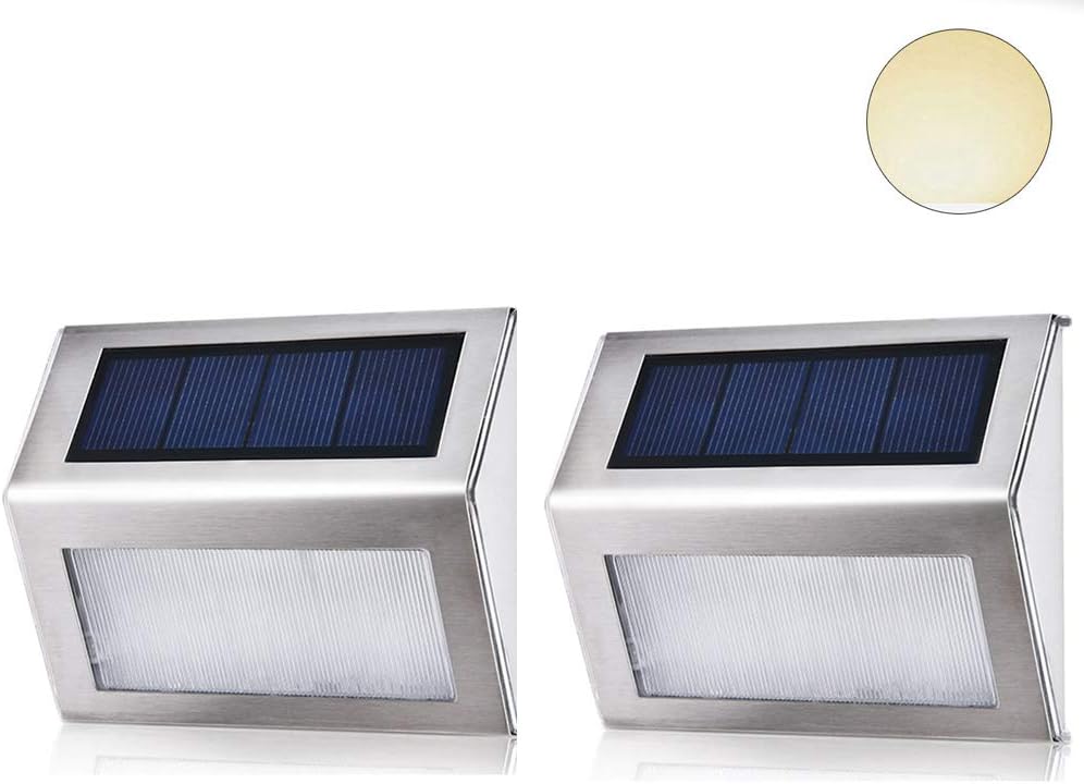 KORADA Solar Step Deck Lights, Outdoor Stainless Steel LED Solar Step Light Super Bright Modern White Lamp Waterproof Lighting for Deck, Staircase, Walkway, Patio, Garden, Yard (2 Packs-Warm Light)