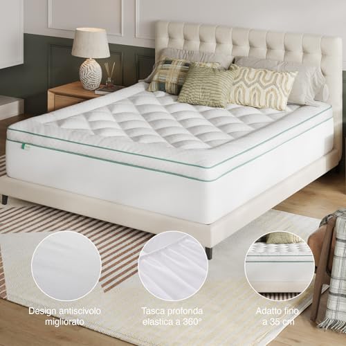 Novilla Double Mattress Topper 160 x 190 cm, 2-in-1 Memory Foam Gel Mattress Topper, Separable Design (Combined or Single Use), Soft Padded Layer + Foam, Washable Cover