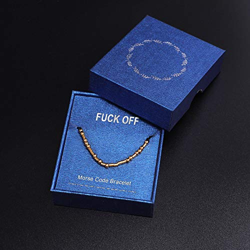 XquiziFit Morse Code Bracelet 3mm Gold Beads on Silk Cord Jewelry Gift for Women, Cute Bracelet with Special Meaning