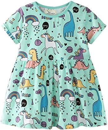 Cute Toddler Little Girls Dinosaur Print Short Sleeve Skirt Dresses