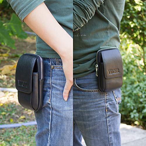VIIGER Premium Leather Rugged Belt Pouches for Men Cell Phone Holster Carrying Pouch Holder Belt Clip Case Waist Bag Compatible for iPhone Xs Max/Xr/X/6/6s/7/8 Plus Galaxy S7,S8, S9, S10 Plus, Black - Thumbnail 5