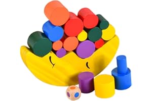 FUNNETOYU Wooden Moon-Shaped Stackable Building Blocks Early Education for Balance and Hand-Eye Random Color