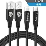 Smarty USB Type C Cable Nylon Braided Charger 6ft 2 Pack - Fast Charging & Sync Power Cord for Samsung Galaxy Note 8 S8/S8 Plus, Google Pixel 2 XL, LG V20 V30 G5 G6, Nexus 5X, Nintendo Switch - Black
