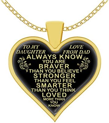 Petrichor Sundays to My Daughter Necklace from Dad, Always Remember Quote, Heart Pendant Gold Plated Pendant Necklace, Dad Daughter Necklace