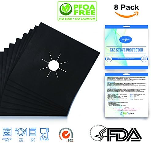 Gas Stove Burner Covers, MELONATION Non-Stick Gas Stove Burner Liners, 8 Pack Heat Resistant Gas Range Protectors, Reusable Stovetop Burner Liners 10.6" x 10.6" (0.2 mm Thick)