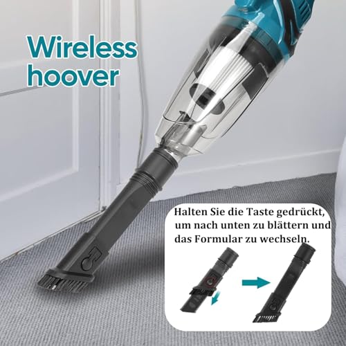 Battery Vacuum Cleaner for Makita 18 V Batteries, 10000 Pa 4-in-1 Portable Handheld Vacuum Cleaner, 140 W Cordless Vacuum Cleaner with 0.75 L Large Dust Cup, for Pet Hair, Carpets, Hard Floors, Car (without Battery)