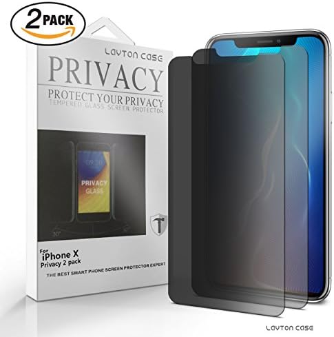 iPhone X Privacy Premium Screen Protector Anti-Spy/Peep/Fingerprint 9H Tempered Glass Scratch Proof Apple iPhone 10 No Bubble Case Friendly [2 PACK]