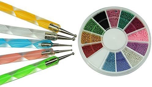RELINDA (TM) 5 PCs 2 Way Dotting Pen, 12 Colors 3D Nail Art Ball Beads, Nail Tips Acrylic UV Gel Nail Tool Decoration Nail Accessories