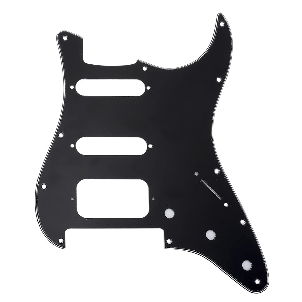 Musiclily Pro 11-Hole Round Corner HSS Guitar Strat Pickguard for American/Mexican Fender Stratocaster Open Pickup with Floyd Bridge Cut,3Ply Black