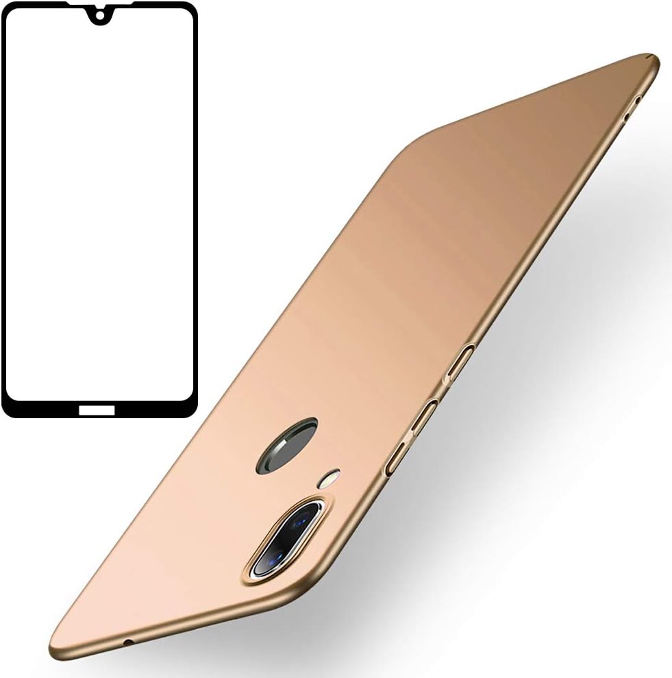 BLUGUL Honor 8X Max Case + Screen Protector, Ultra-Thin Slim, Fully Protective, Silk Feeling, Tempered Glass and Hard Cover for Huawei Honor 8X Max Gold