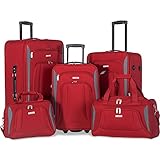 Flieks 5 Piece Set Expandable Rolling Suitcase Softshell Deluxe Luggage Set (Red)