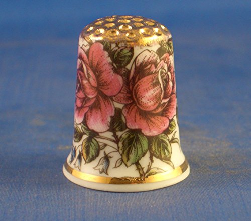 Porcelain China Collectable Thimble -- Vintage Floral Roses with Free Gift Box
