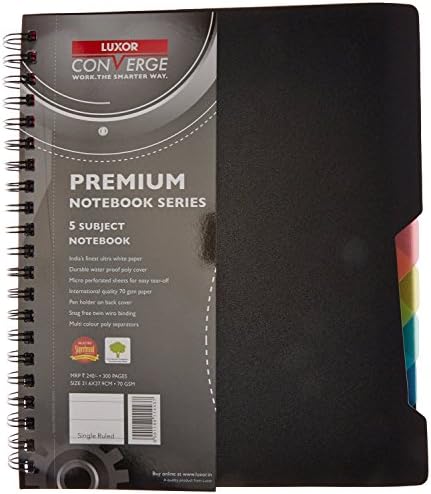 Luxor 5 Subject Single Ruled Notebook - A4, 70 GSM, 300 pages