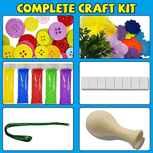 Motiloo❀Create Your Own Vase and Felt Flower Set, Fun Kids Crafts Arts,DIY Set Craft Vase Snowflake Mud Button Toy Party Activity Children Age 4 5 6 7 8 9 10 Years Old Birthday Gift (Rainbow)