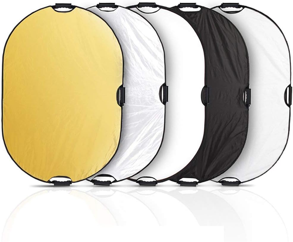 Selens 5 in 1 80x120cm Light Reflector Photography Diffuser Collapsible Oval with Handle Lighting Gold/Silver/White/Black/Translucent for Photo Studio Portrait Product Indoor Outdoor Shooting