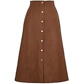 Wenseny Corduroy Skirt, A-Line High Waist Skirts Long Skirts for Women, Buttons Down Straight Casual Fall Skirt