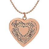 Ingooood Flower Heart Shape Photo Locket Pendant Necklace for Women Souvenir Rose Gold Plated Necklace Jewelry Christmas Valentine Gifts for Women