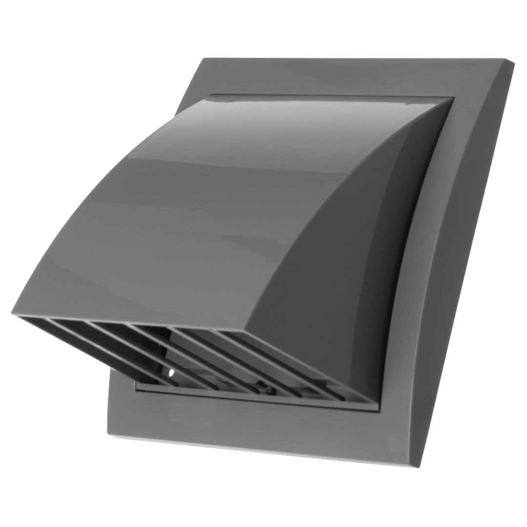 Diameter 100 mm Grey Ventilation Grille with Weather Protection - Plastic Weather Protection Grille - Facade Grille with Backflow Flap