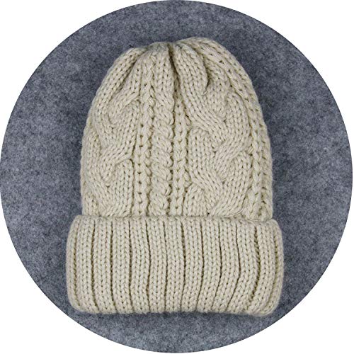 Winter Solid Knitted Hat WoWool Flocking Beanies Vintage Basic Thick Cotton Warm Caps,Beige