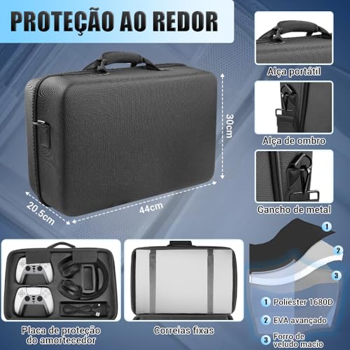 Capa Controle para PS5, Capa para PS5, Case PS para Portal, Mala Rígida para Transporte PS5, Bolsa de Viagem Protetora para Console PS5, Base E Outros Acessórios, 20.5 * 44 * 30cm