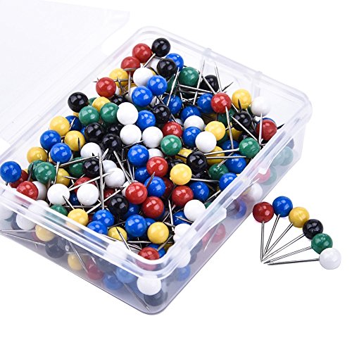 500PCS Map Tacks Push Pins Glass Ball Head Pins, Steeless Point, 4mm Head, 6 Different Colors, Using for for Corkboard Bulletin Board and Fabric Making, Fixing Pictures Paper