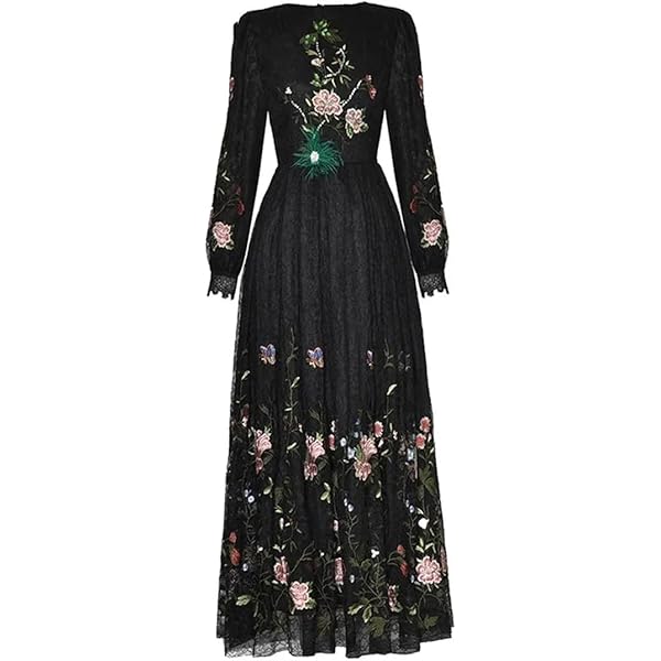 Women Solid Black Dress Long Sleeved Flower Embroidered Dress Black Lace Long Dresses Black S at Amazon Women's Clothing store Women Solid Black Dress Long Sleeved Flower Embroidered Dress Black Lace Long Dresses Black S at Amazon Women's Clothing store
