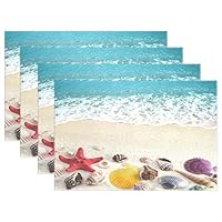 INGBAGS Placemats Sea Shells On Beach Place Mats Dining Table Mats Waterproof Non-Slip Nonstick Heat Resistant Christmas Decoration 4pcs