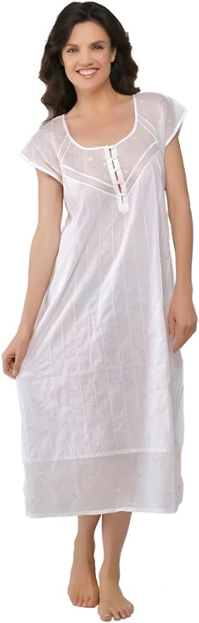 Louise Mitchell Women's Flowers and Dragonfly Cotton Nightgown 3/4 Sleeves at Amazon Womenâs 