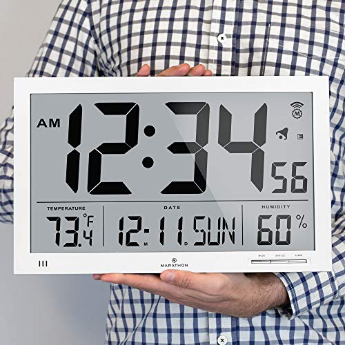 Marathon Slim Jumbo AutoSet Atomic Digital Wall Clock with Temperature