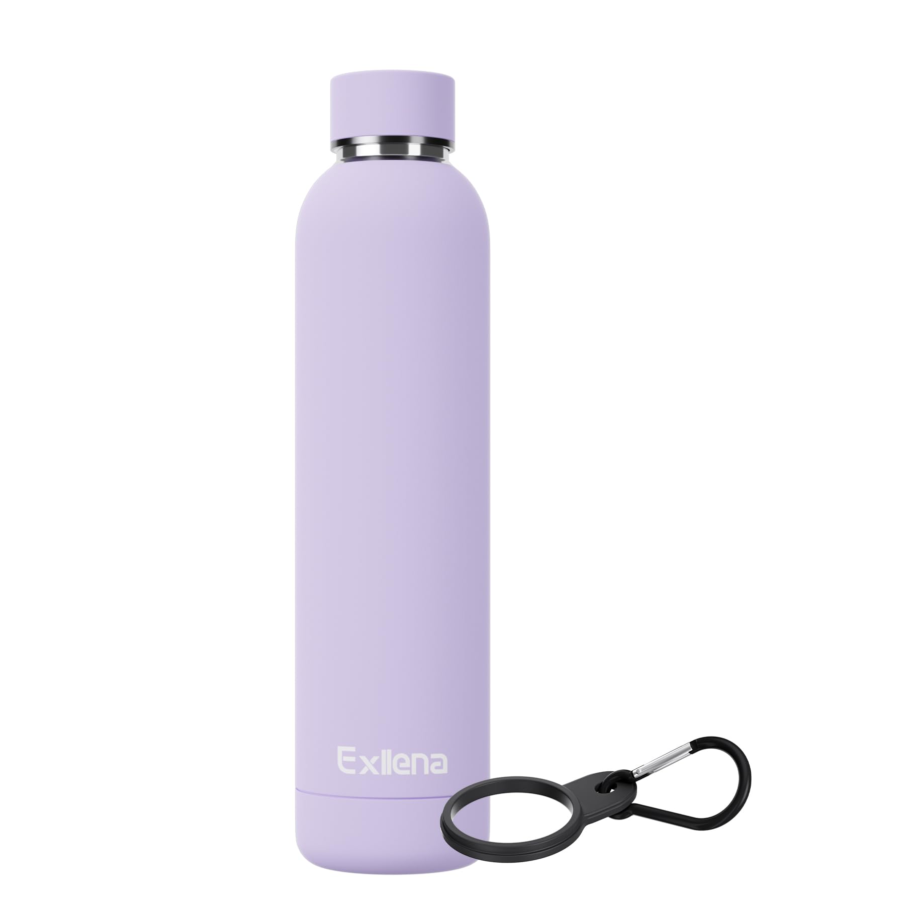 Exllena Insulated Water Bottles 750ml with Clip, Double Wall Vacuum Drinks Bottle Keeps Drinks Cold 24 Hrs/Hot 12 Hrs, Stainless Steel Water Bottle BPA Free (Purple)