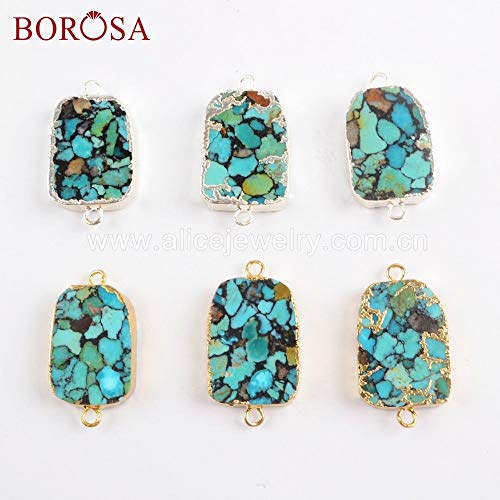 Davitu Jewelry 5PCS Gold/Silver Color Copper Turquoises Connector Double Charms Jewelry Accessories for Necklace G1697 - (Metal Color: Silver Plated) - Thumbnail 3