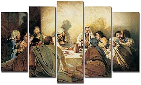 5 Pieces Last Supper Canvas Print Wall Art, Jesus Picture Home Decor Religious Christ Apostles Painting Artwork for Living Room Decorations