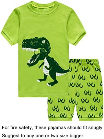 Choco Moon Little Boys Dinosaur Snug-Fit Pajamas Short Sets 100% Cotton Green Pjs Clothes Kid 3T
