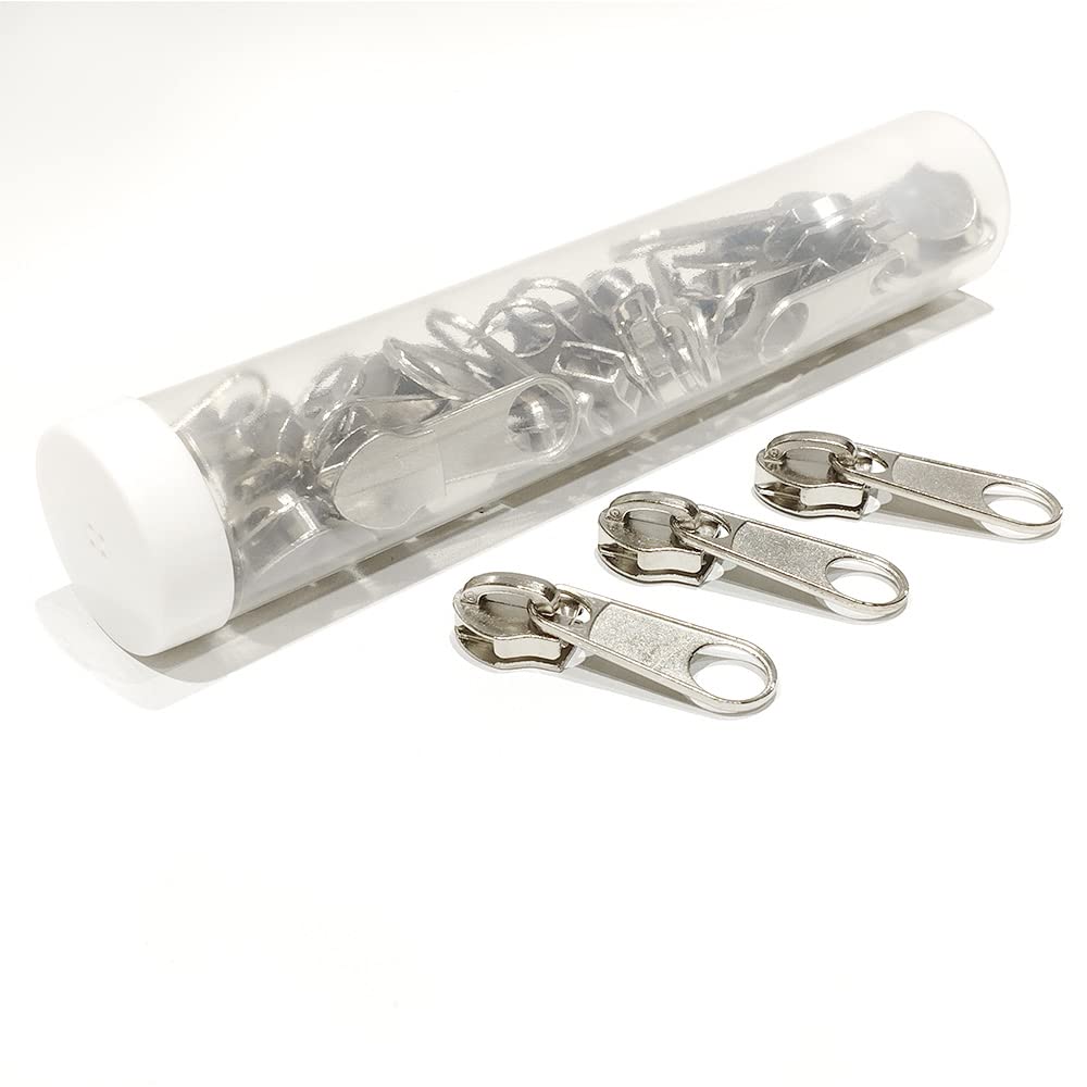Zipper Sliders Free 26 Pieces/Tube, Metal Sliders for Sewing and Repair Zippers, Zipper Puller, Silver Sliders #10, (10#, 888)