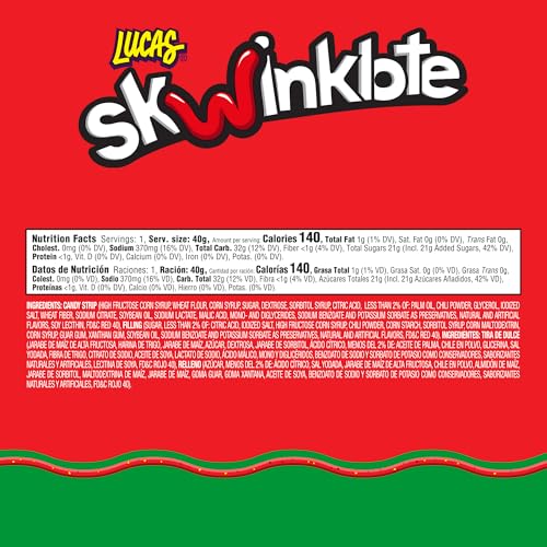 LUCAS SKWINKLOTE WATERMELON FLAVOR SWEET AND SOUR CANDY STRIP, 1.41OZ – 6 PIECES PACK FOR TREATS, SNACK, PARTIES, PIÑATAS