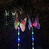 SIXBAGIN Outdoor Solar Garden Stake Lights Solar Powered Lights, Multi-color Changing LED Garden Lights, Fiber Optic Butterfly Decorative Lights,Lawn Pathway Walkway Disk Lights (2 PACK)