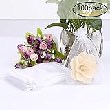 Hengu 4x6" White Organza Jewelry Bags, Drawstring Pouches Wedding Party Favor Gift Bags,100pc