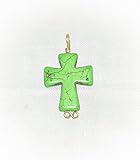Green Cross Necklace Pendant, Gold-Wrapped Cross Pendant, Lime Green Magnesite Cross, Christian Pendant, Lime Green Cross Pendant