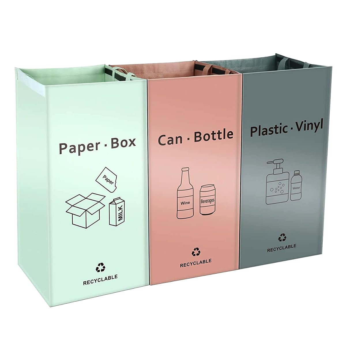 DODUOS 3 Pack Waste Separation Bags with Carry Handles, Recycling Bags, Recycling Containers for Paper, Glass, Recycling Bins for Kitchen Woven Waste Bins Bag for Kitchen Home Office Reusable Storage