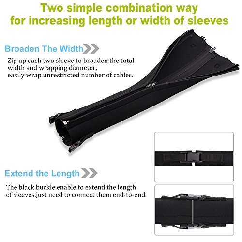 Cable-Sleeve-Sungwoo-Expandable-Cable-Management-System-Cable-Organizer-with-Zipper-and-Buckle-195-Flexible-Cord-Sleeve-for-TV-Computer-Home-Entertainment-Office-4-Pack-Black