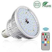 Grow Light Bulb with Remote,Juhefa 50W Full Spectrum Plant Light for Indoor Plants, Including 5 Color Settings & Timer Function