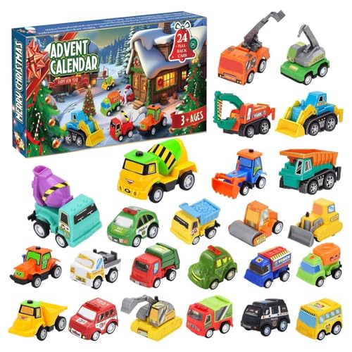 Cars Advent Calendar 2025 for Kid, 24PCS Engineering Vehicles Advent Calendar 24 Days Christmas Countdown Surprise Xmas Car Gift for Boys