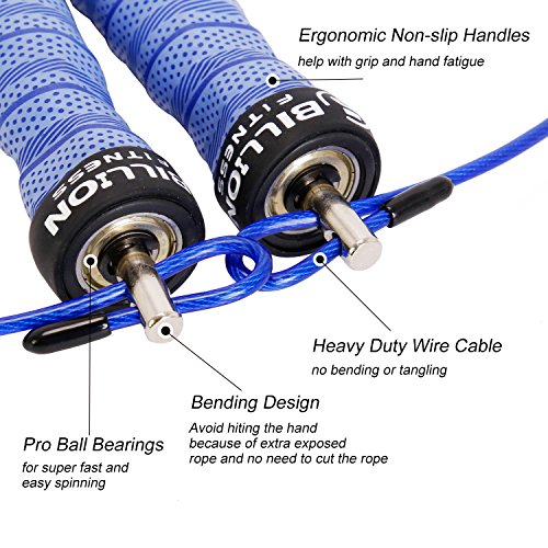 5BILLION Speed Jump Rope - Nature Handle - Adjustable with Ball Bearings - Workout for Double Unders, WOD, Outdoor, MMA & Boxing Training (bend-blue)
