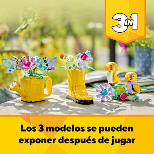 Creator 3 en 1 Flores en Regadera, Convertible en Bota de Agua o 2 Pájaros de Juguete Posados en una Percha, Juego Creativo con Animales de Regalo para Niñas y Niños de 8 Años o Más 31149