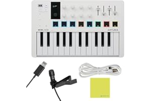 LIQUID AUDIO Arturia MiniLab 3 MIDI Keyboard Controller, Lavalier Omnidirectional Mic, USB Cable & Polishing Cloth- 25 Key MIDI Keyboard Recording Studio Equipment, Software Included (Lav Mic Lightning Connector)