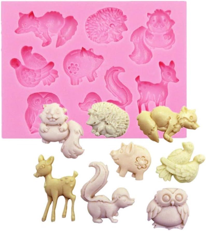 Youzpin Forest Animal Series Shape Fondant Silicone Mold, DIY Cake Decorating Tools,Chocolate Cookies Fudge Candy Pastry Baking Tool Mold~Pink