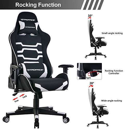 GTPOFFICE Gaming Chair Racing Style Office Ergonomic Conference Executive Manager Work Chair High Back Adjustable Swivel Computer Desk Task Chair Tilt E-Sports Chair (White)