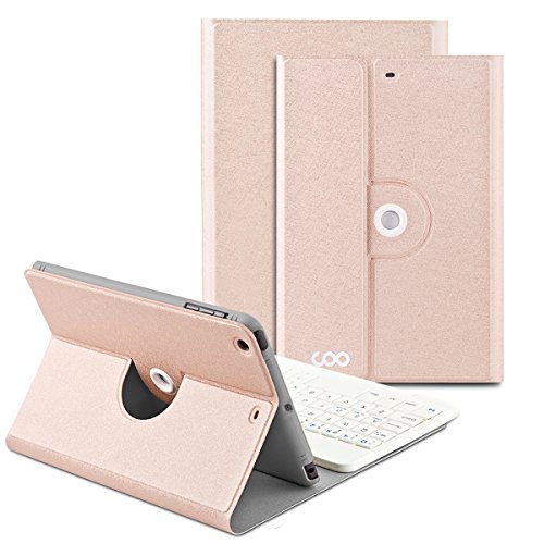 iPad Mini keyboard case，COO iPad Mini Case with Built­in Removable Bluetooth Keyboard for iPad Mini 1 / 2 / 3 with 360 Degree Rotation and Multi­-Angle Stand (Champagne)­