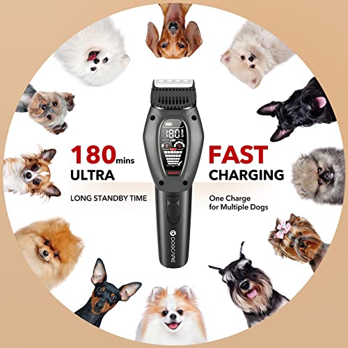 DOG CARE Dog Grooming Clippers-Intelligent Low Noise 3-Mode Heavy-Duty Dog Hair Clippers with LED Display, Heatproof Detachable Blade, Auxiliary Light, Rechargeable Battery, Cordless Design,Gray